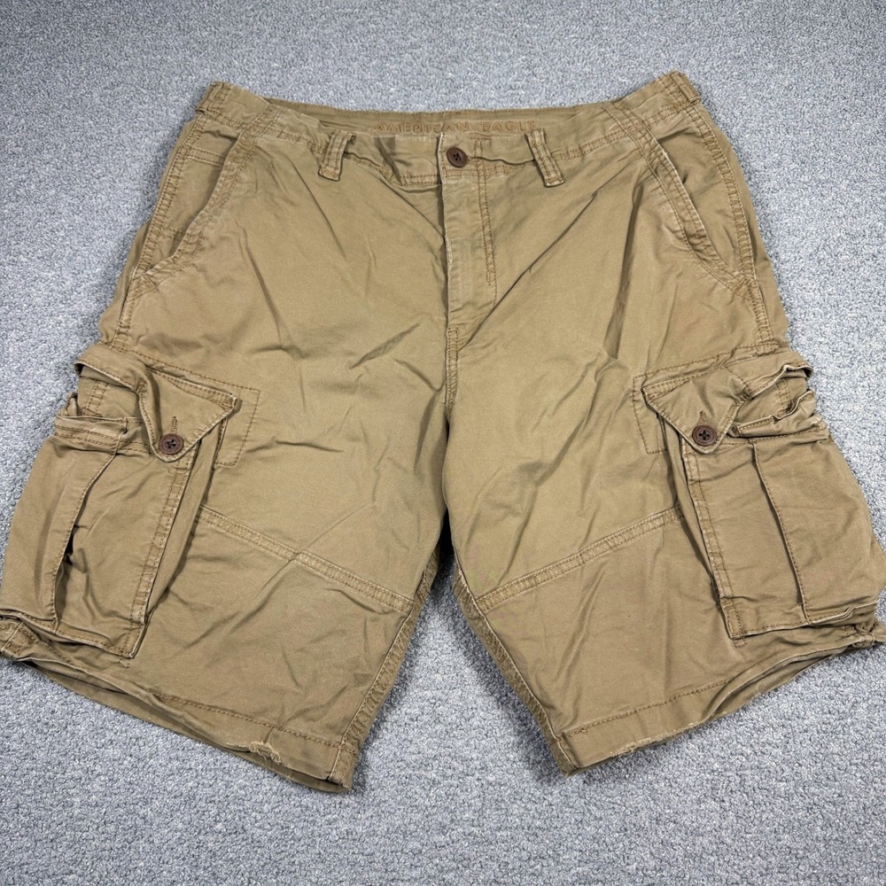 American Eagle Cargo Shorts Men's 36 Tan Khaki Flex Relaxed Fit Baggy Utility